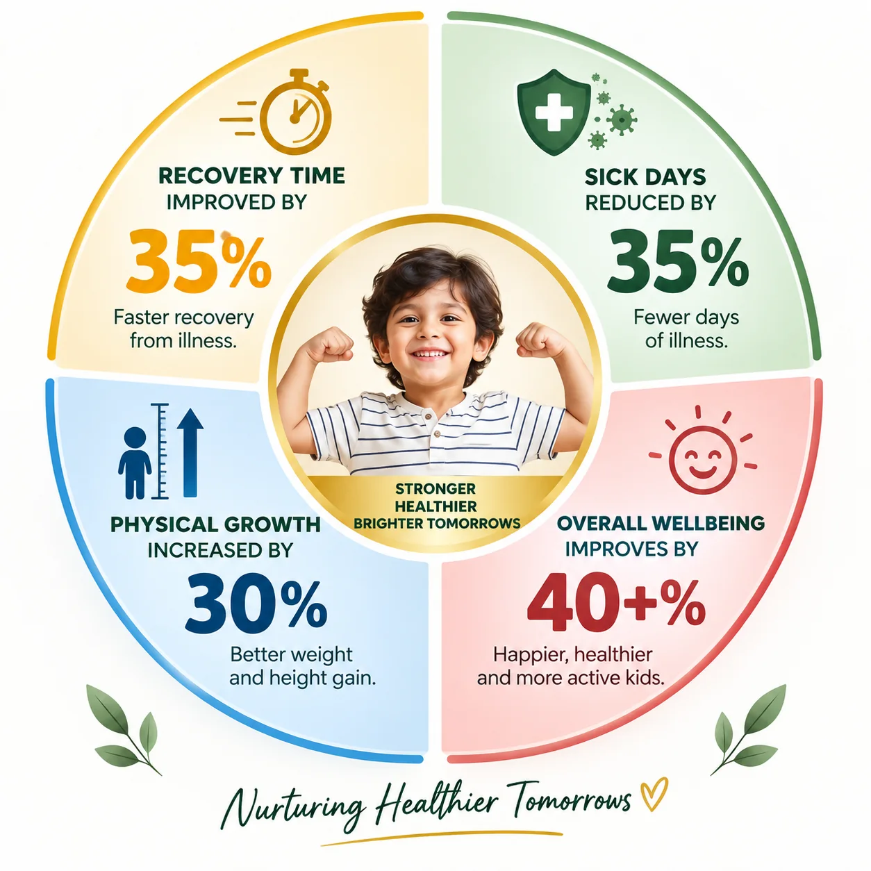 Children's wellness benefits including recovery, fewer sick days, physical growth and overall wellbeing