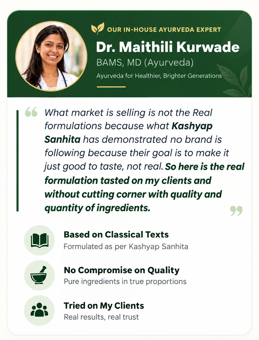 Dr. Maithili Kurwade, BAMS, MD Ayurveda, explains the classical formulation behind Vedik Secret