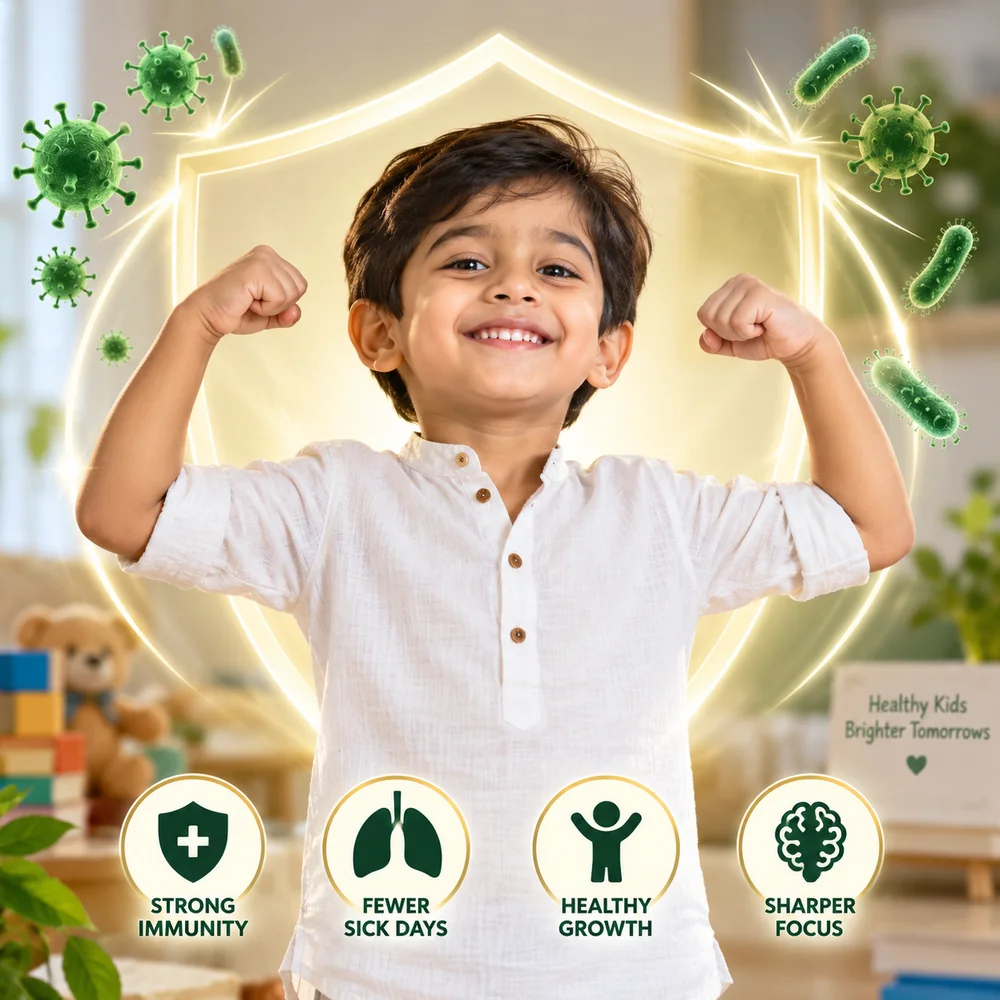 Smiling child representing strong immunity