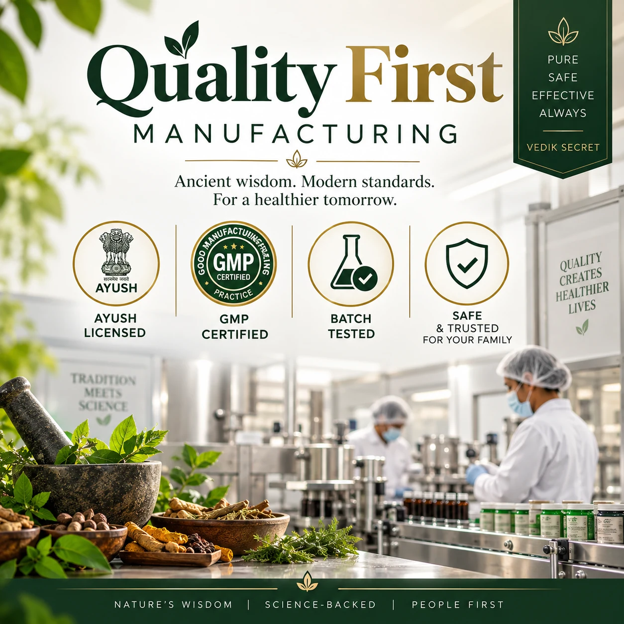 Quality-first AYUSH licensed and GMP certified manufacturing
